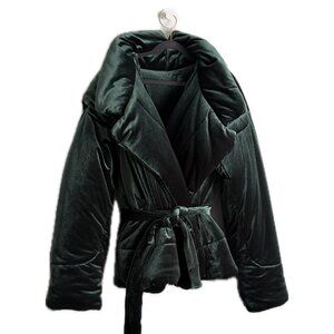 Sleeping Bag Car Coat in Green Velvet